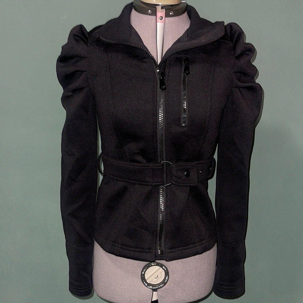 ZARA NEOPRENE PUFF SHOULDER JACKET WITH BELT NWT Size XS